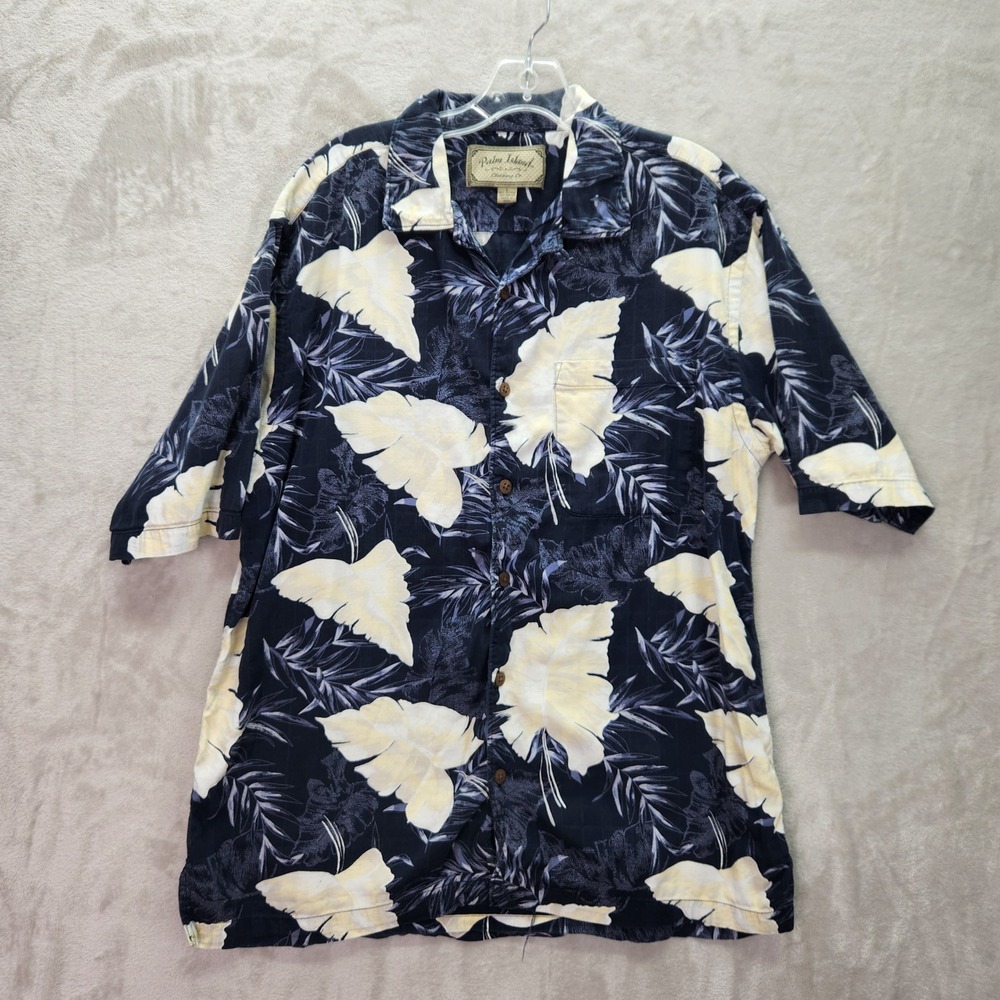 Palm Island Clothing Button Down‎ Mens Large Blue Floral Hawaiian Camp Shirt